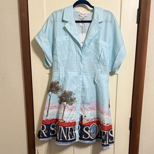 NWT L'ATISTE Whimsical Sky Blue Collared Safari Dress